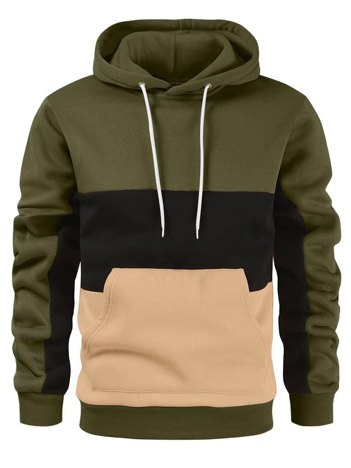 JoyMitty Casual Men's Drawstring Hoodies Sports Color Block Stitching Plus Size Pullover Sweatshirts