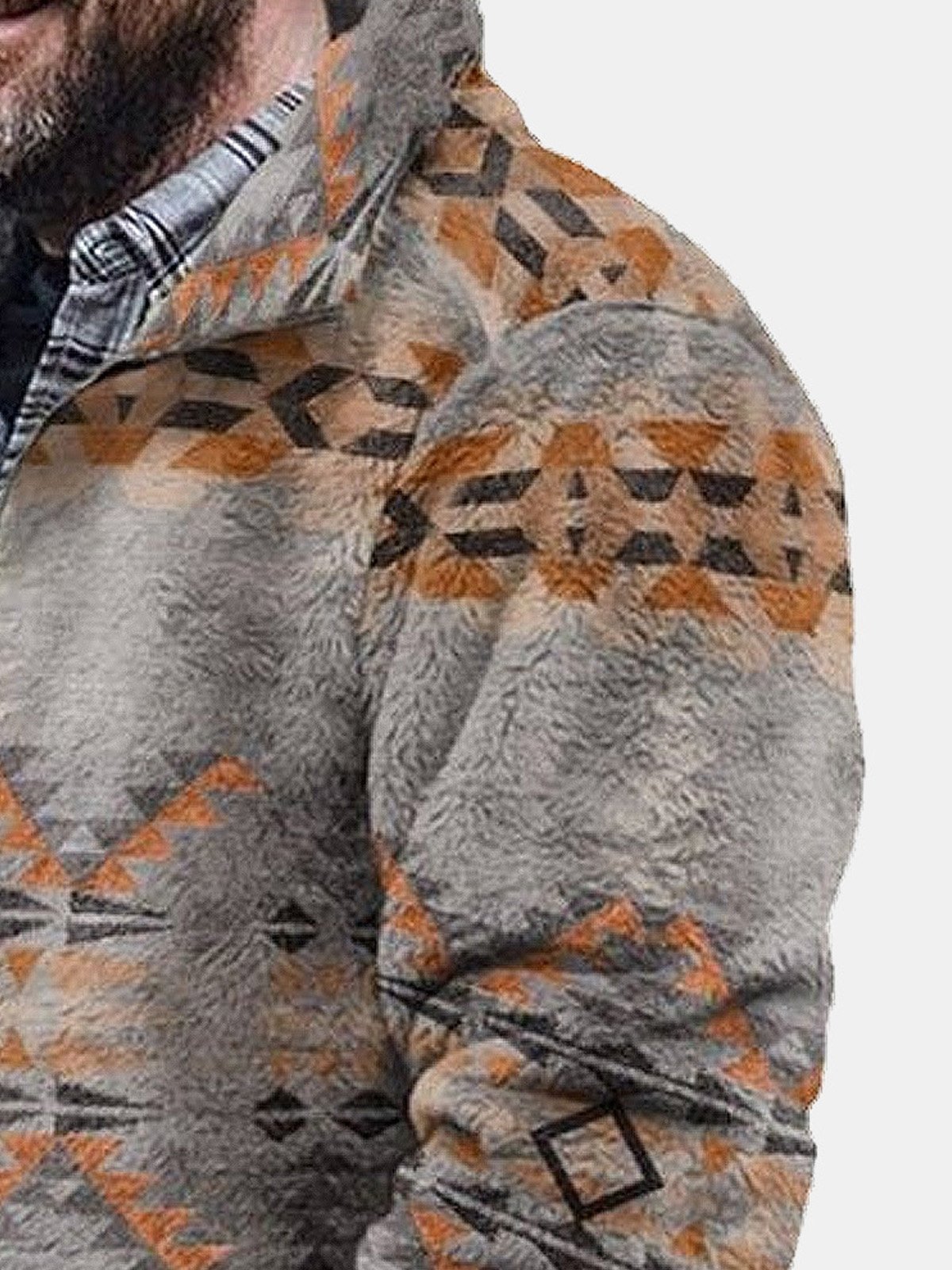 Men's Geometric Print Warm Zip Stand Collar Sweatshirt