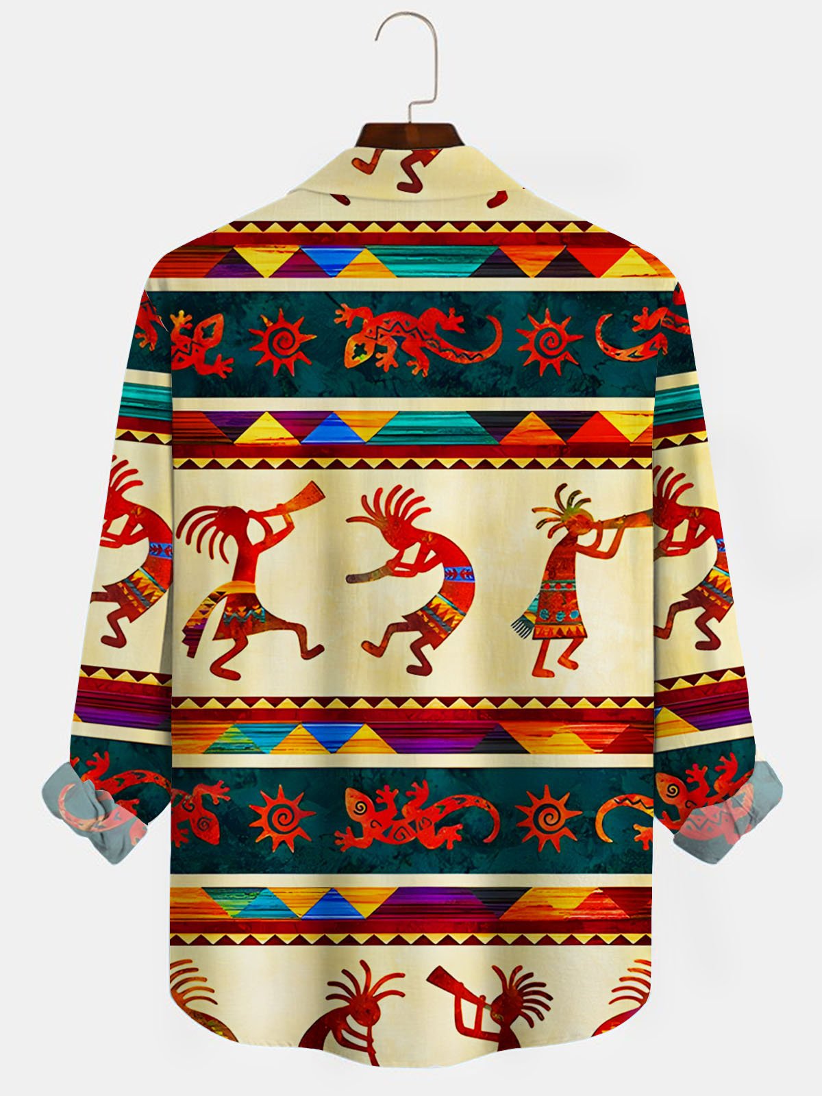 JoyMitty 50's Vintage Aztec Ethnic Totem Men's Long Sleeve Shirts Stretch Oversized Aloha Camp Button Shirts
