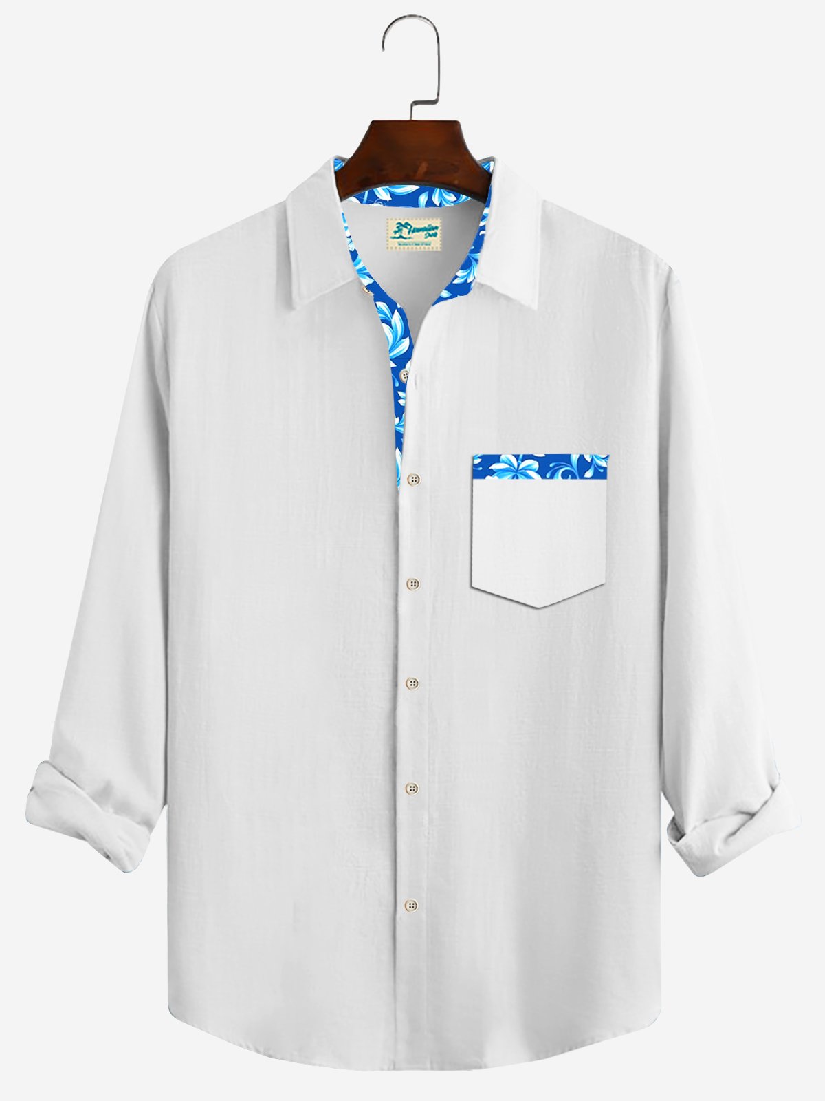 JoyMitty Floral Printed Men's Button Pocket Long Sleeve Shirt