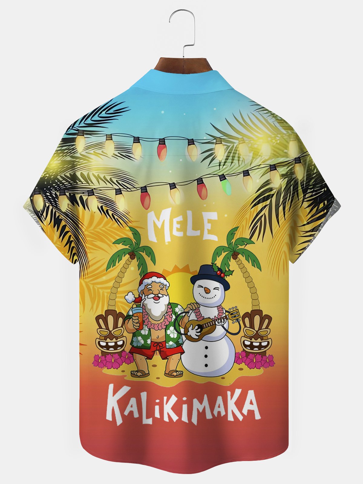 Christmas Beach Vacation Red Men's Hawaiian Shirts Gradient Mele Kalikimaka Fun Santa Pocket Shirts