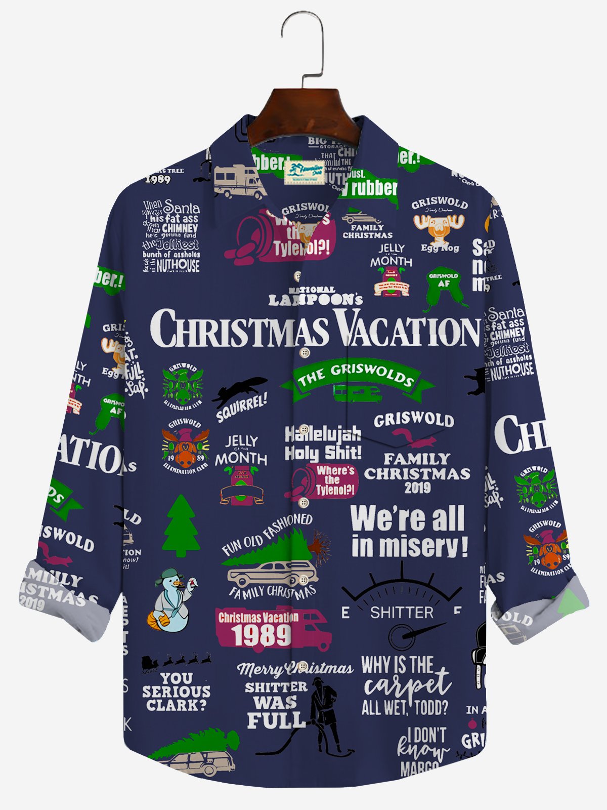 Christmas Print Men's Button Pocket Long Sleeve Shirt