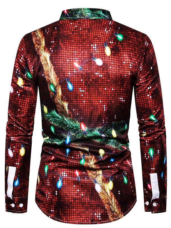 Lights Christmas Print Men's Button Pocket Long Sleeve Shirt