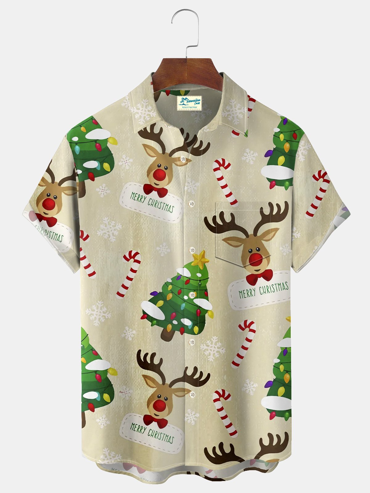 Holiday Christmas Sika Deer Print Men's Button Pocket Shirt