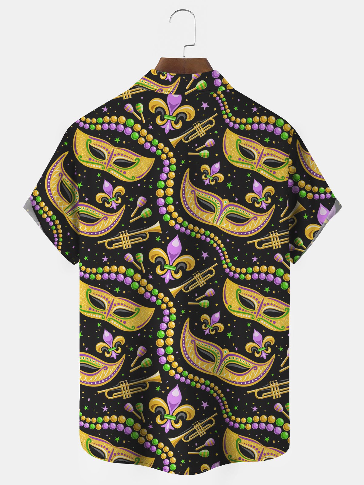 Mardi Gras Mardi Gras Mask Bead Print Aloha Hawaii Men's Button Pocket Shirt