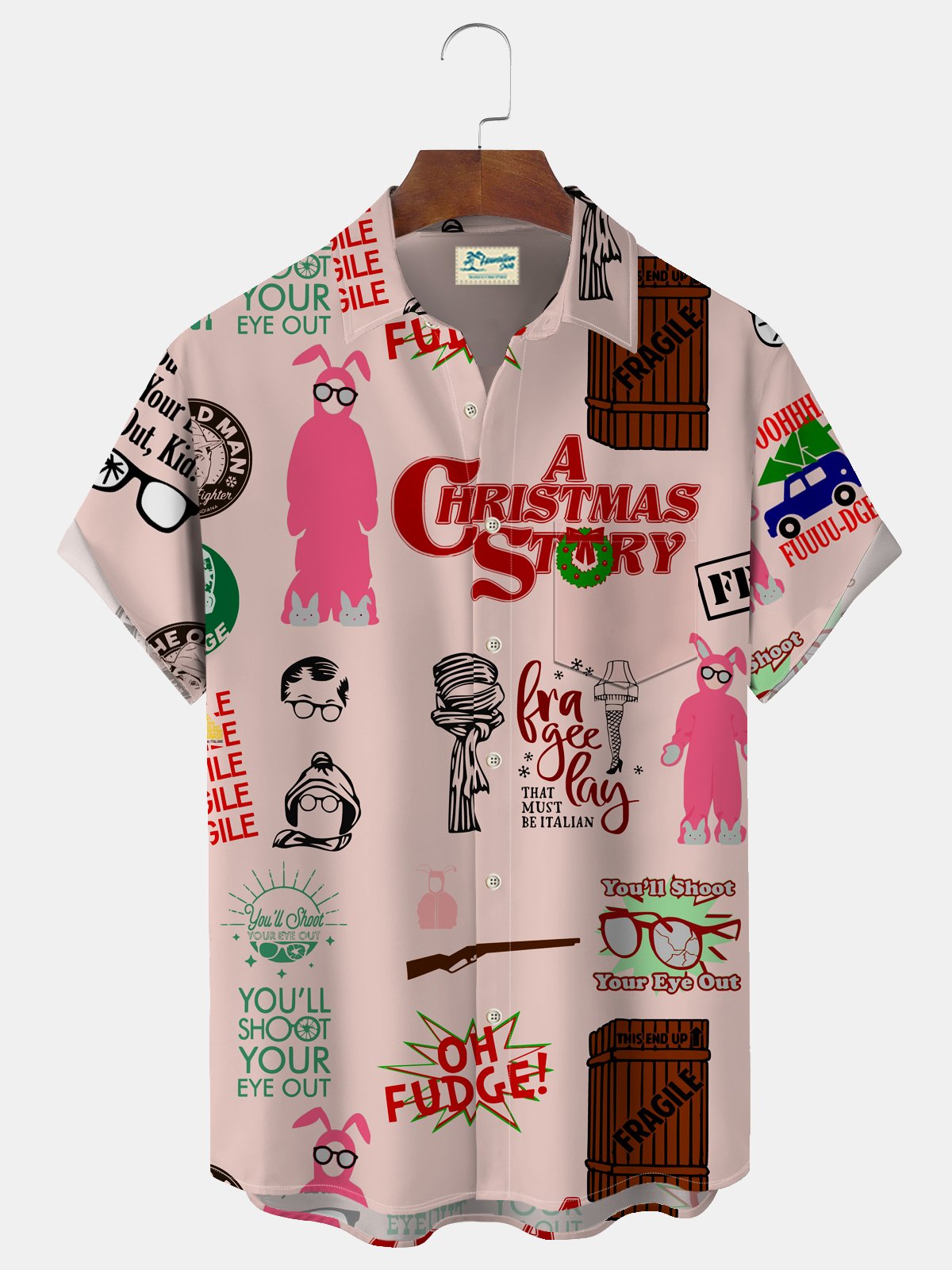 Royaura® Christmas Movie Print Men's Button Pocket Shirt