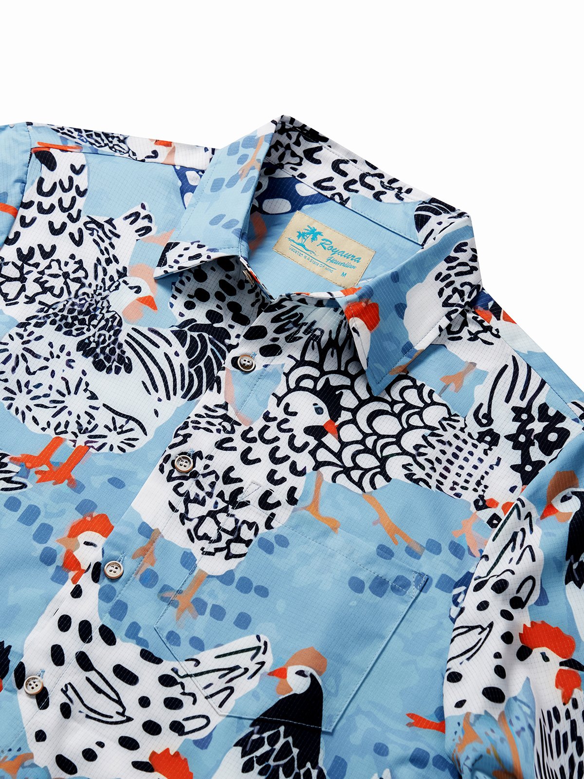 JoyMitty Rooster Print Cool Ice Shirts Sweat-wicking Beach Men's Hawaiian Oversized Pocket Shirt