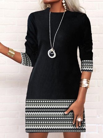 Casual Cotton Blends Crew Neck Long sleeve Knit Dress
