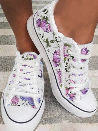 Butterfly Floral Light Lace Up Canvas Sneakers