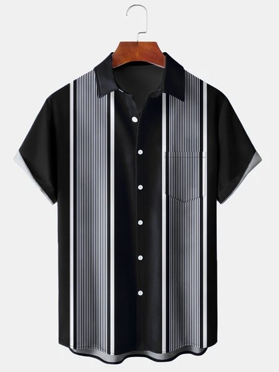 Mens Striped Cotton-Blend Casual Short Sleeve Shirts