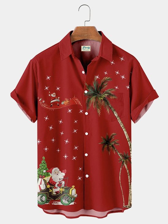  Men's Holiday Casual Seaside Christmas Hawaiian Short Sleeve Shirt