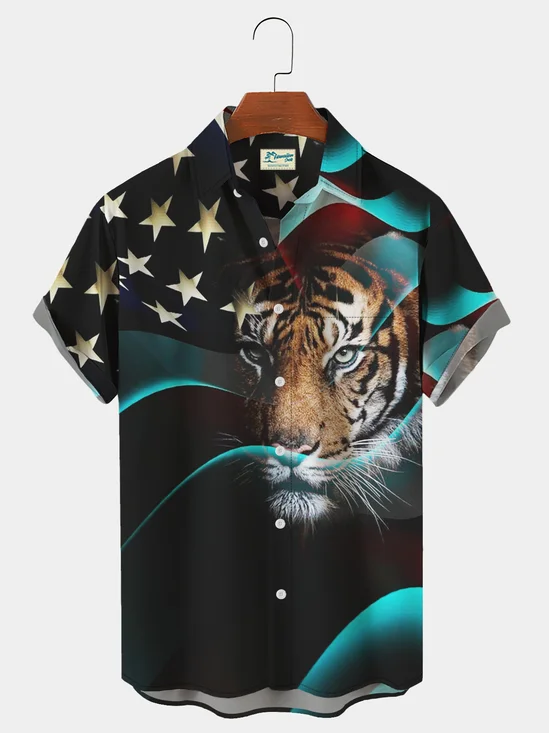 Vintage Flag Tiger Men's Hawaiian Short Sleeve Shirt