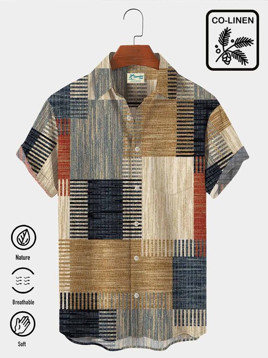  Medieval Geometric Texture Men's Hawaiian Shirt Plus Size Home Art Check Stretch Button Camp Shirts