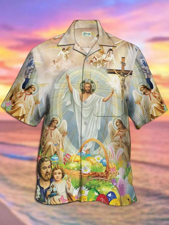  Holiday Easter Easter Egg Cross Jesus Hawaiian Oversized Aloha Shirt