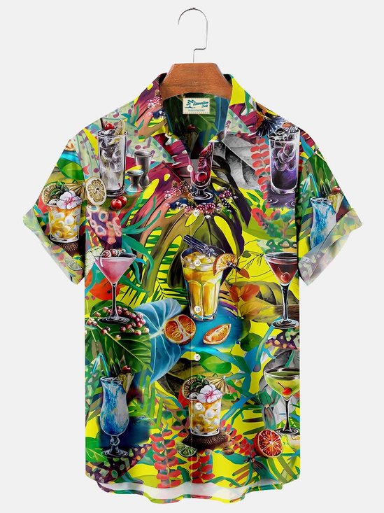 Hawaiian Tropical Plant Cocktail Fruit Men's Button Pocket Shirt