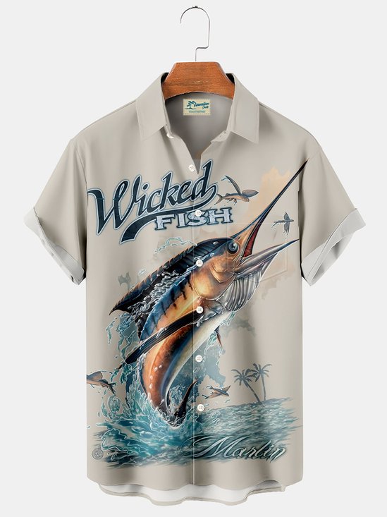JoyMitty Hawaiian Swordfish Sailfish Print Men's Button Down Pocket Shirt