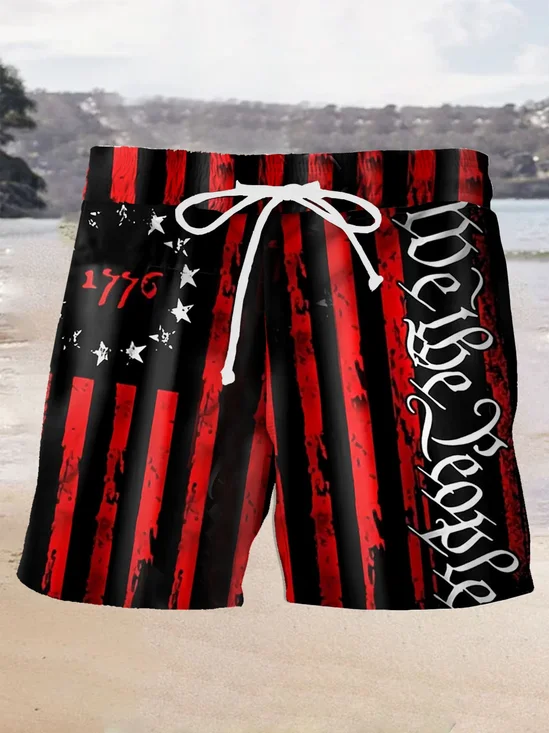 Vintage Flag 1776 Print Men's Beach Shorts Swim Trunks