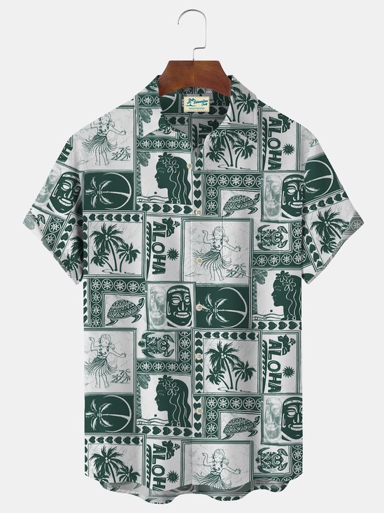 JoyMitty Plant Print Beach Men's Hawaiian Oversized Shirt With Pocket