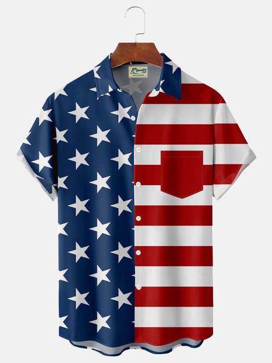 Holiday Flag Patriot Print Men's Button Down Pocket Shirt