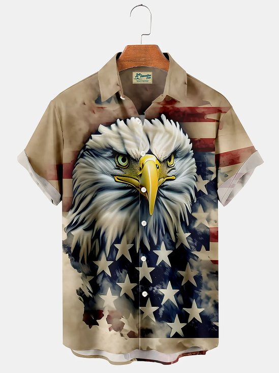 Vintage Flag Eagle Print Men's Button Pocket Shirt
