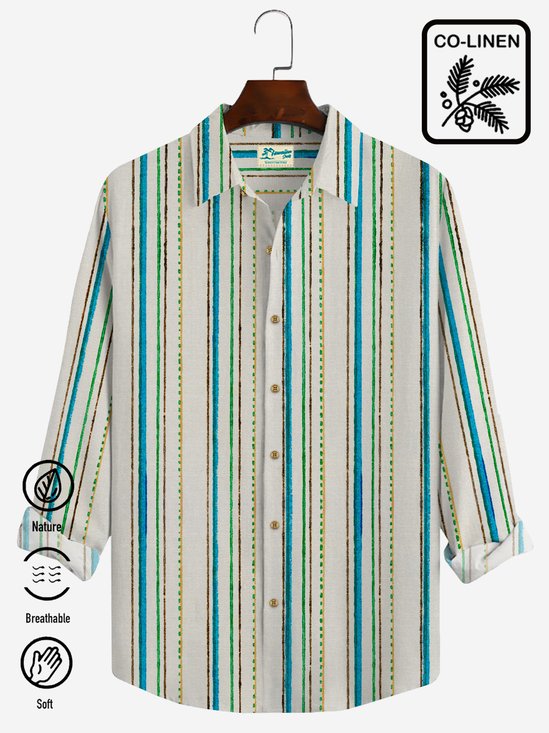 JoyMitty Holiday Basics Off White Men's Gradient Stripe Long Sleeve Shirts Aloha Camp Casual Button Down Shirts