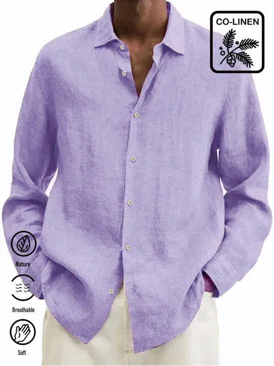 JoyMitty  Purple Casual Men's Long Sleeve Natural Fiber Shirts