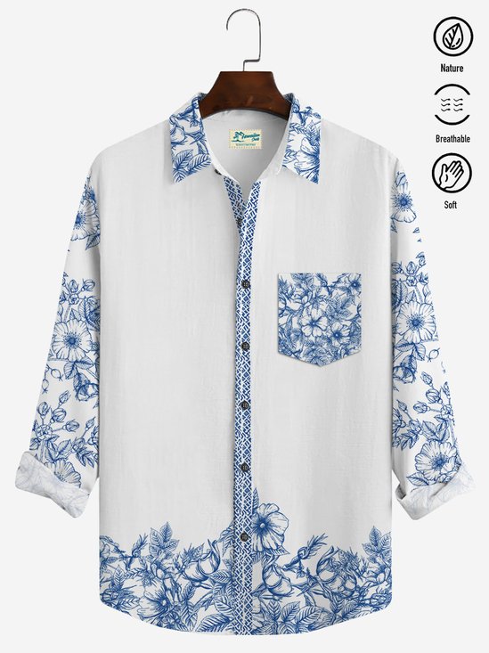 JoyMitty Hawaiian Floral Print Men's Button Pocket Shirt
