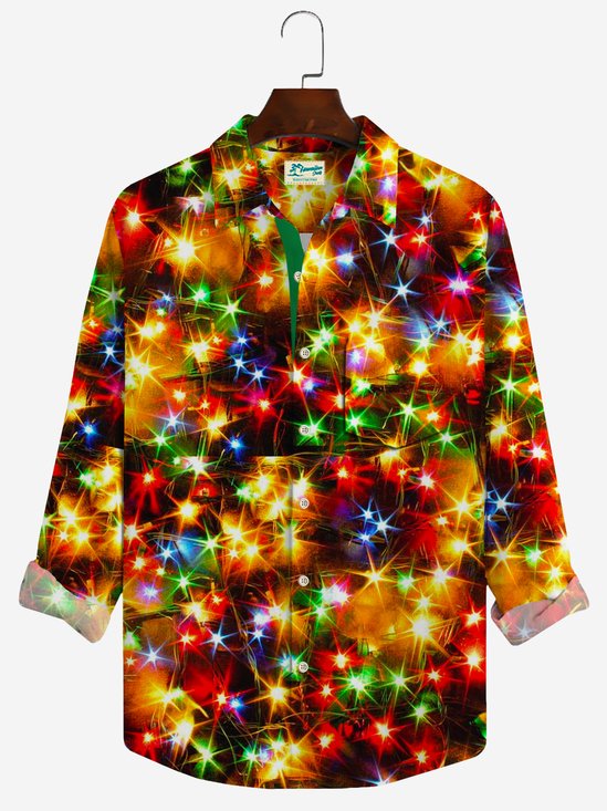 JoyMitty Christmas Gold Neon Men's Long Sleeve Shirts Stretch Plus Size Drama Costume Button Shirts