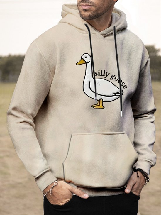 JoyMitty Men's Cartoon Fun Duck Print Drawstring Hooded Sweatshirt