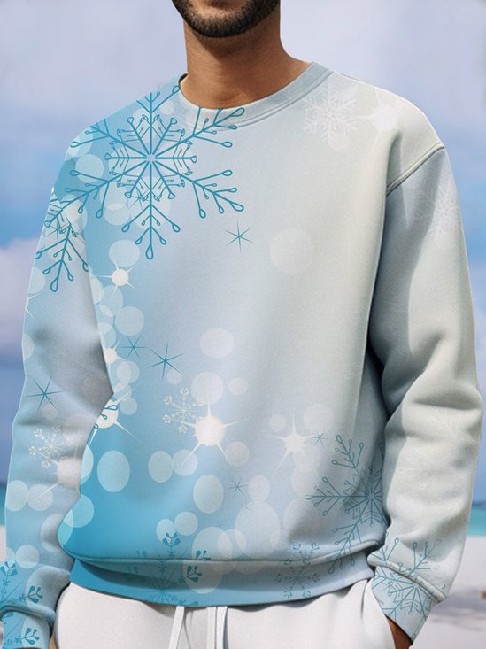 JoyMitty Men Christmas Snowflake Ombre Print Crew Neck Sweatshirt