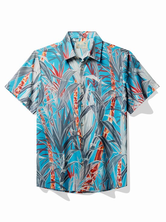 JoyMitty Hawaiian Botanical Leaf Print Men's Button Pocket Quick Dry Cool Ice Shirts Sweat-wickingShirt