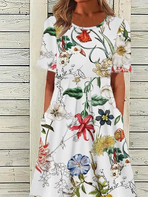 Floral Printed Casual Midi Dress for Women