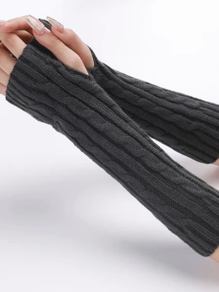 Casual Twist Knit Warm Half Finger Gloves Long Arm Sleeves