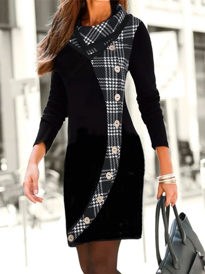 Plaid Casual Buttoned Long sleeve Dress