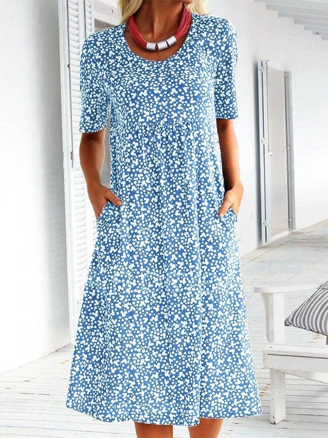 JOYMITTY Women Floral Print Casual Dresses Short Sleeve Crew Neck Loose ...