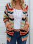 JOYMITTY Women Multicolor Plus size Long Sleeve Casual Striped Outerwear M L XL XXL 3XL