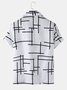 Men's shirt white cotton irregular lines plain loose thin short sleeves