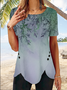 Button irregular hem gradient Flower Top T-shirt tunic Plus Size
