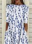 Blue Round Neck Casual Floral Midi Dress