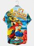 Holiday Beach Men's Hawaiian Shirts Parrot Cocktail Cartoon Stretch Oversized Aloha Shirts