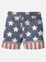 Vintage American Flag Independence Day 4th July Print Hawaiian Men's Beach Shorts Swim Trunks