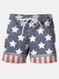 Vintage American Flag Independence Day 4th July Print Hawaiian Men's Beach Shorts Swim Trunks