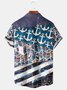 JoyMitty 50's Nautical Anchor Blue Men's Hawaiian Shirts Stretch Stripe Camp Pocket Navy Shirts