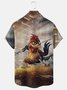 JoyMitty Vintage 50’s Fun Cartoon Kung Fu Rooster Men's Camp Shirts Aloha Pocket Hawaiian Shirts