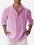 JoyMitty Vintage Casual Basic Natural Fiber Long Sleeve Stand Collar Shirts Breathable Comfortable Camp Shirts