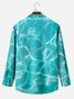 JoyMitty Hawaiian Water Ripple Green Print Men's Button Down Pocket Long Sleeve Shirt