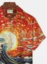 JoyMitty Japanese Sunset Print Beach Men's Hawaiian Oversized Shirt with Pockets