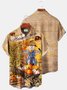 Thanksgiving Scarecrow Khaki Men's Hawaiian Shirts Stretch Plus Size Aloha Camp Button Shirts