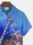 Coconut Tree Flag Guitar Print Beach Men's Hawaiian Oversized Long Sleeve Shirt with Pockets