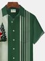 Christmas Holiday Green Men's Bowling Shirt Christmas Tree Cartoon Stretch Casual Camp Pocket Button Santa Shirts